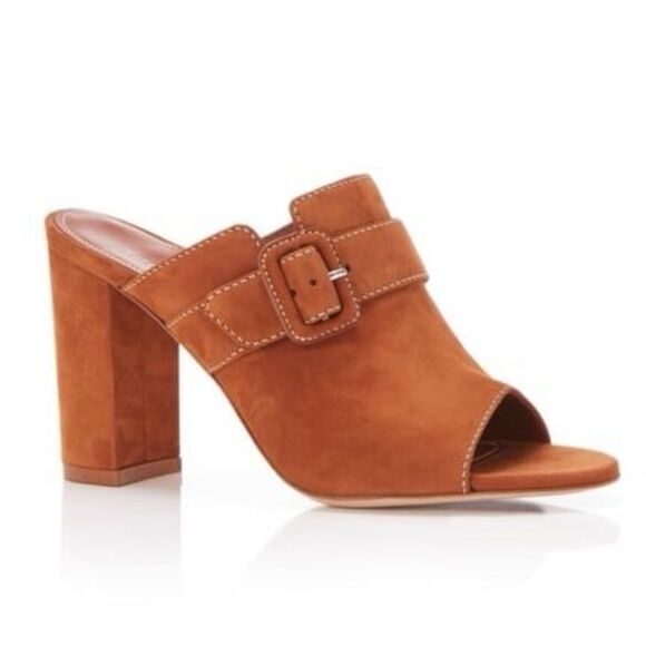 Marion Parke Women's Lidia Camel Suede Peep Toe Mule 85mm EU 39 US 8.5-9 - Picture 1 of 12